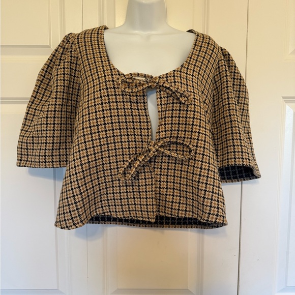 Maison Cleo Agnes Checked Cotton Blouse HANDMADE-TO-ORDER AT HOME IN FRANCE - Picture 4 of 13